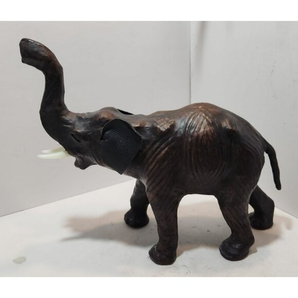 Vintage Leather Wrapped Brown Elephant Figurine 13" Long by 10.5" Tall Realistic - Picture 1 of 14